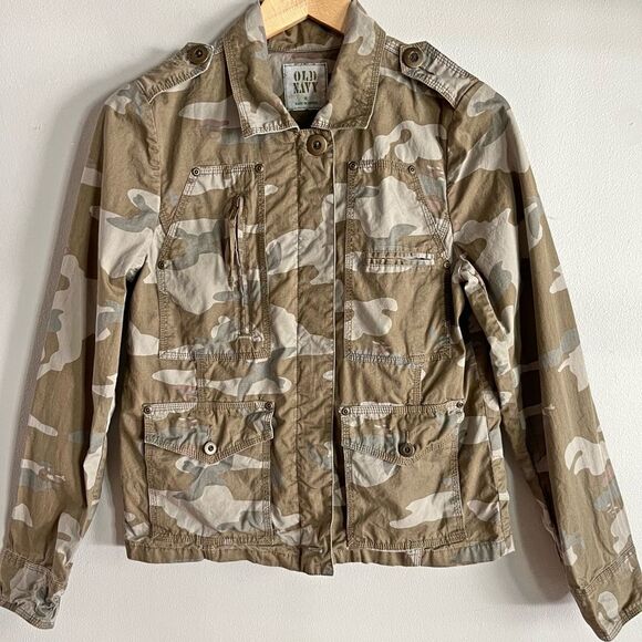 Old Navy Camo Utility Jacket Women’s S | Zip Front Military Cargo Pockets Y2K - Picture 1 of 7